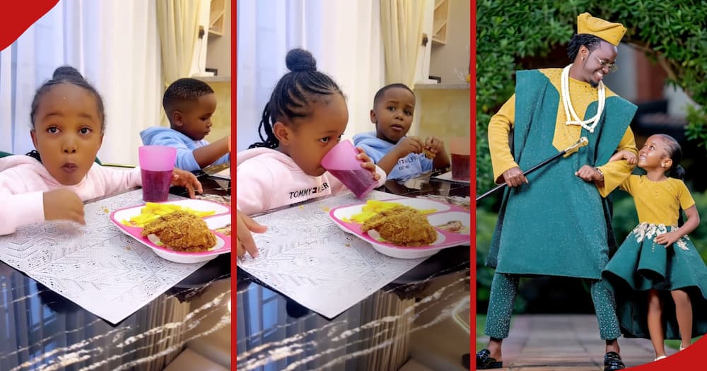 Kevin Bahati's kids Heaven and Majesty enjoying junk food.