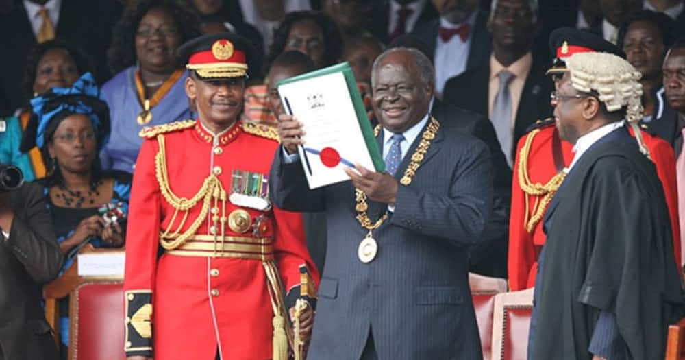 Mwai Kibaki during the promulgation of the 2010 constitution.