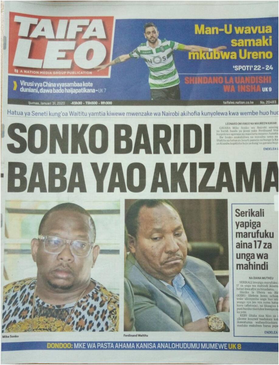 Kenyan newspapers review for January 31: Bribery, underhand dealings during Waititu's emotive impeachment exposed