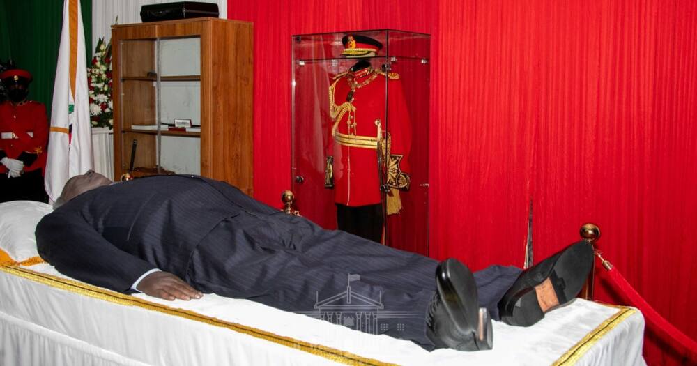 The body of former president Mwai Kibaki laid in parliament.