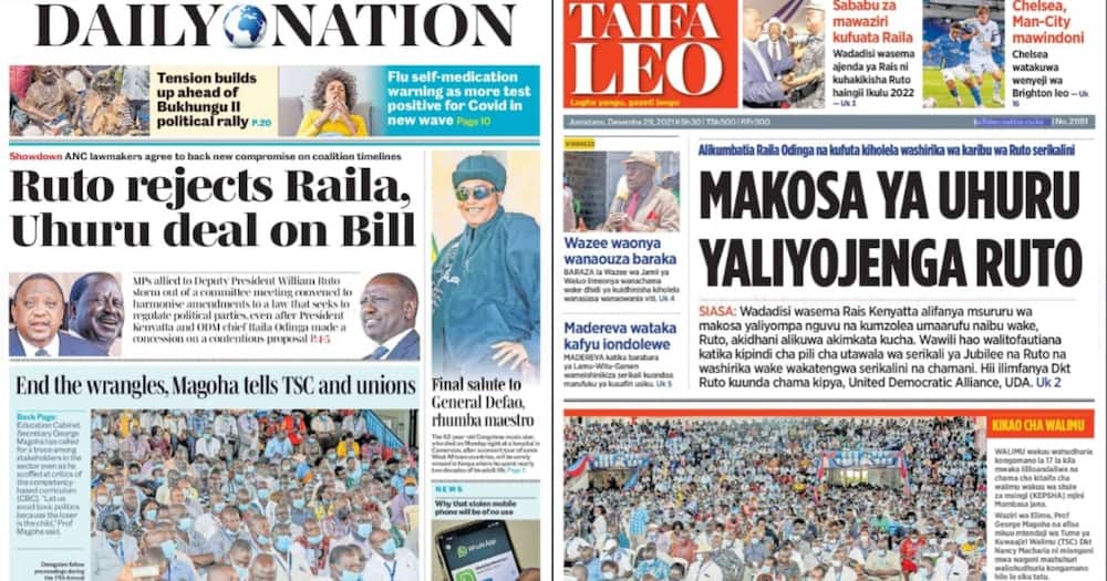 Newspapers Review for Dec 29: Tempers Flare as Raila, Mudavadi Battle for Luhya Votes ahead of Bukhungu Rally.