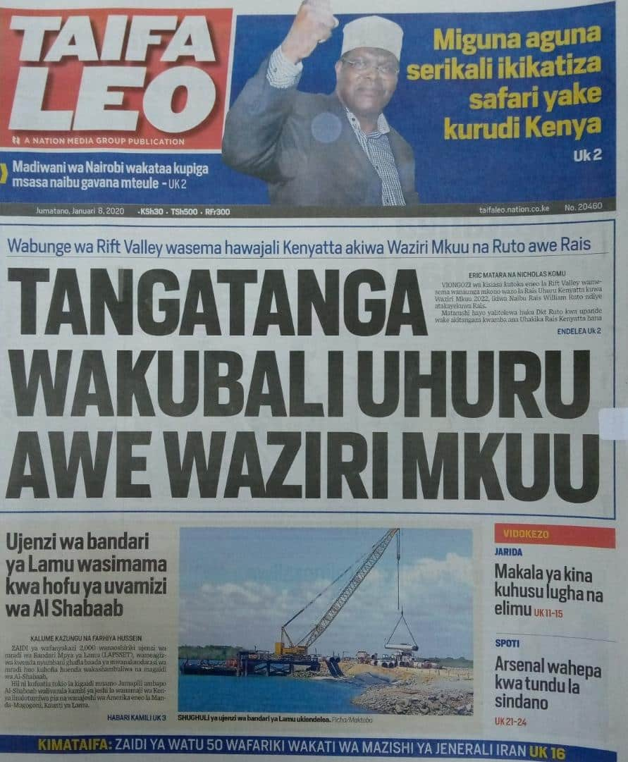 Magazeti ya Jumatano, Januari 8