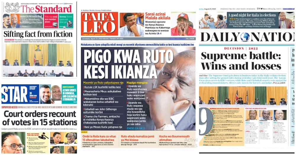 Kenyan newspapers August, 31, 2022.