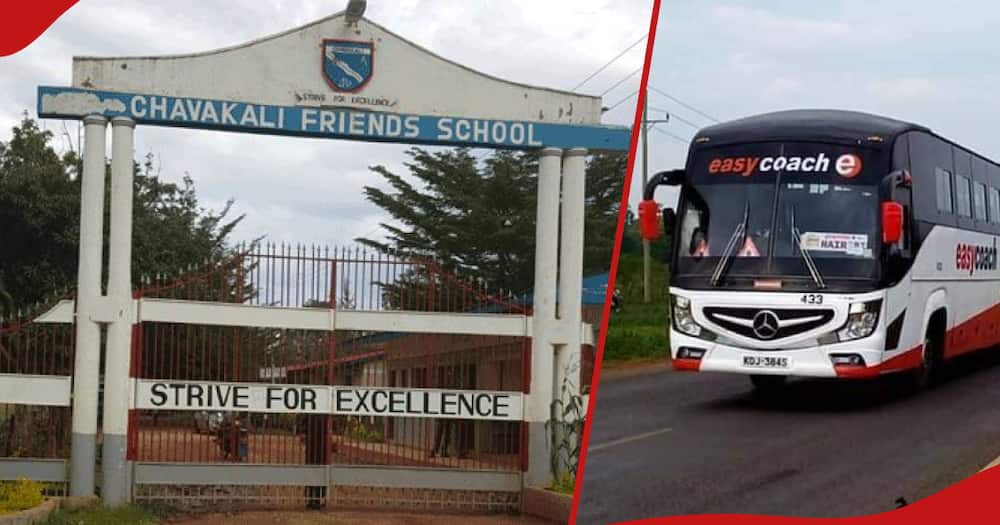 Chavakali Boys School (left frame). Easy Coach bus (right frame). Students from the institution were engaged in an accident.