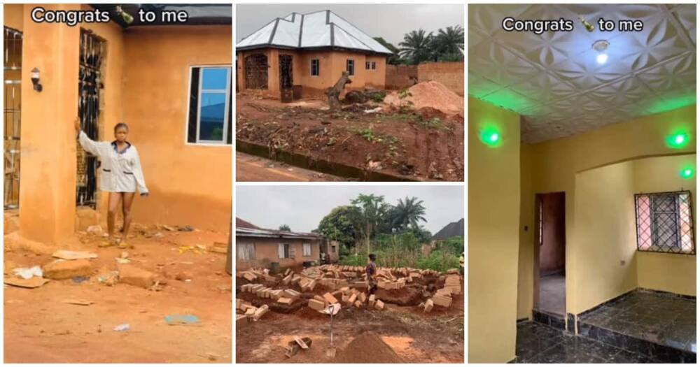 Nigerian lady builds house, video of house Nigerian lady built, lady builds simple house