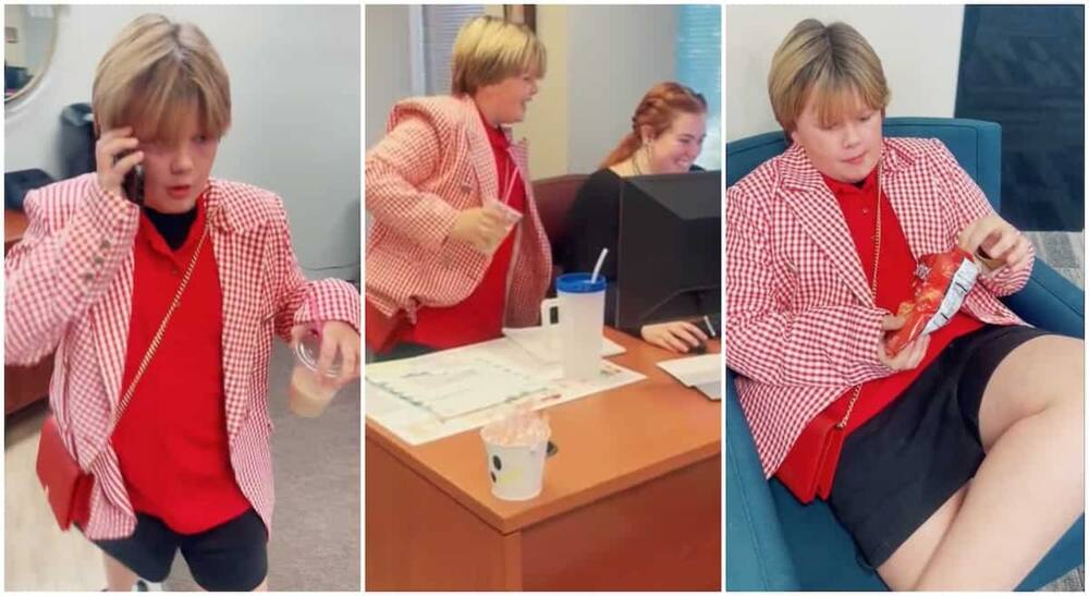 Photos of the young boy in his mother's office.