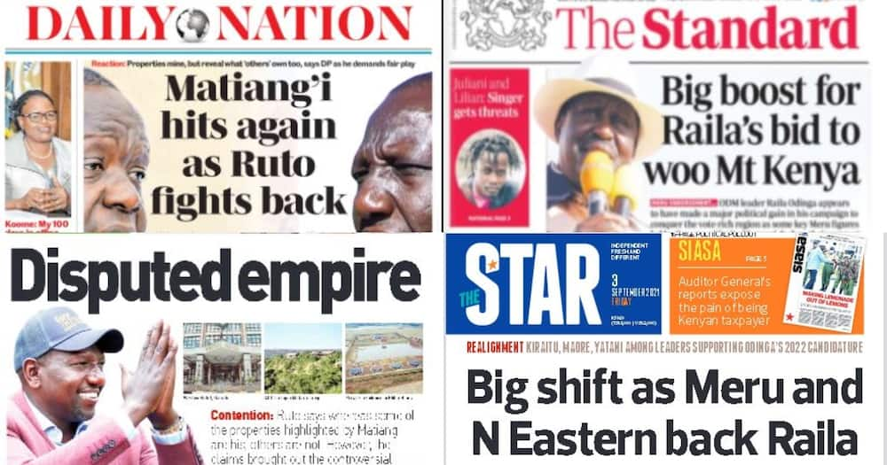 Kenya Newspapers Review for September 3: Matiang'i Proposes New Bill to Cap Ruto's Security at 30