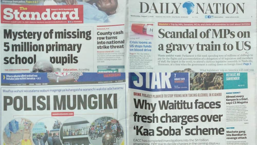 Magazeti ya Kenya Jumatano Agosti 7: Wajumbe 85 kutumwa Marekani kwa gharama ya KSH 100 milioni