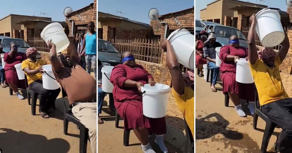 Elderly people trying the water bucket challenge, water bucket challenge