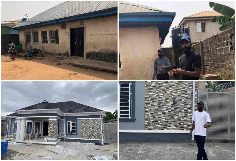 Matthew Eguavoen shows off his old and new house.
