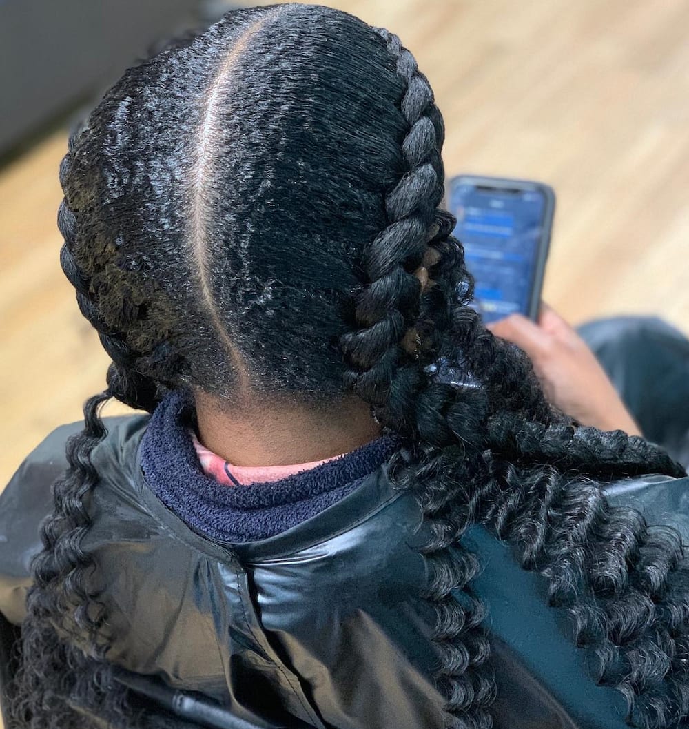 2 feed-in braids with designs