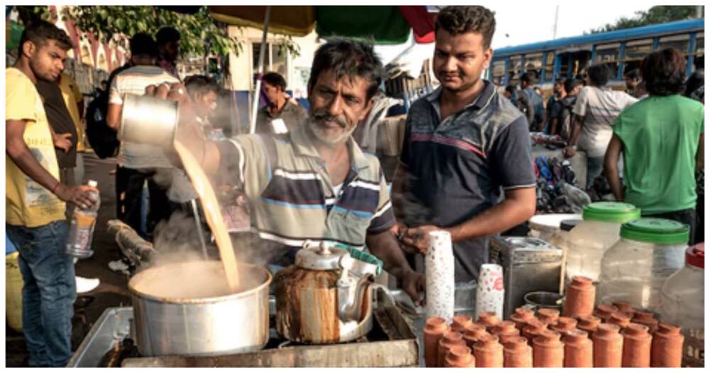 Pakistani man making tea on the streets.