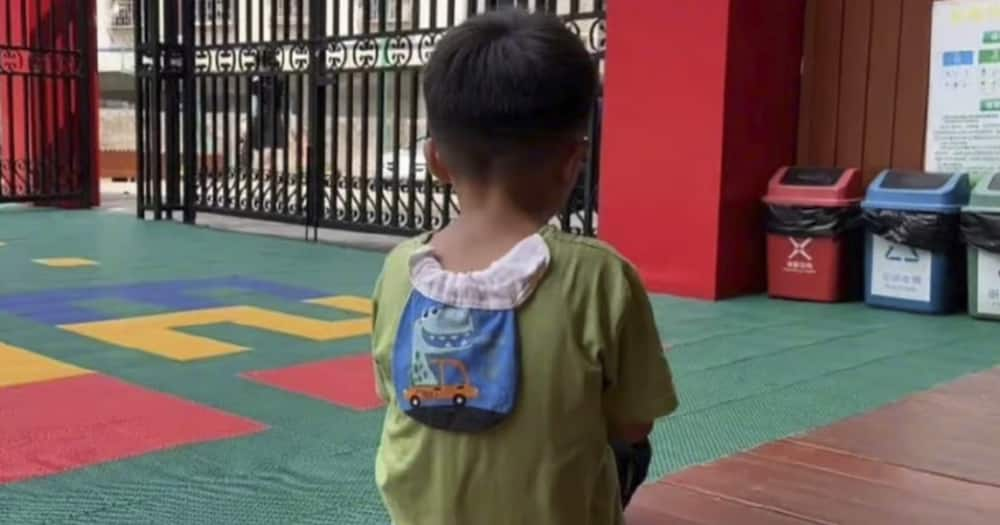 Little boy abandoned in kindergarten.