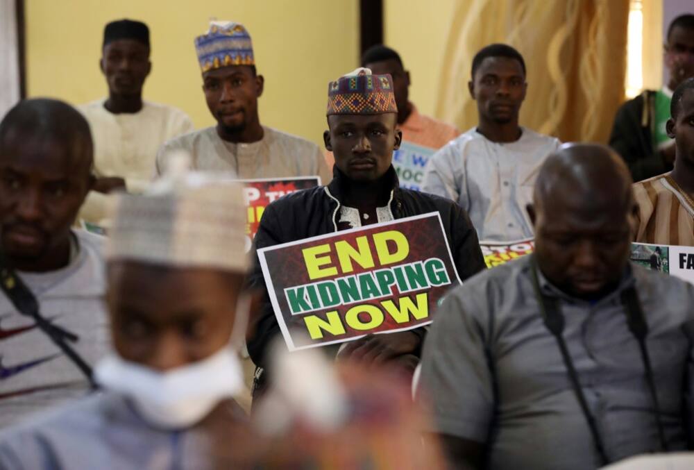 People at rally demanding the return of hundreds of kidnapped schoolboys in the northwestern state of Katsina in December 2020