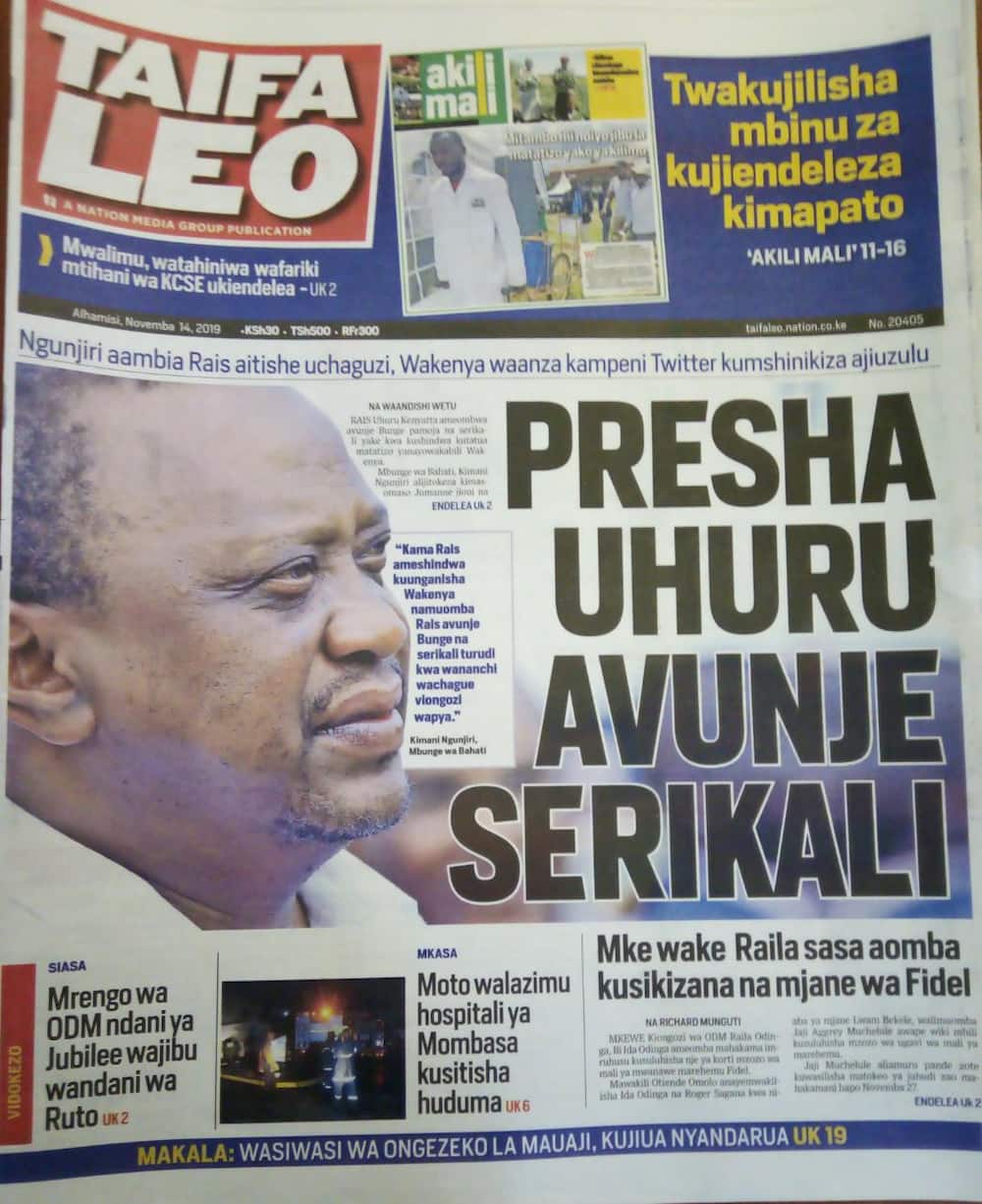 Magazeti ya Kenya Alhamisi, Novemba 14: Dennis Itumbi awasilisha barua ya njama ya kumdhuru Ruto