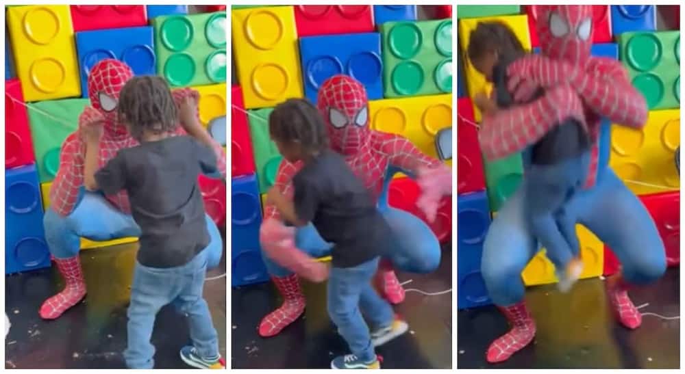 Dad disguises in Spider-man costume to perform for his son who has been wanting to see the move character.