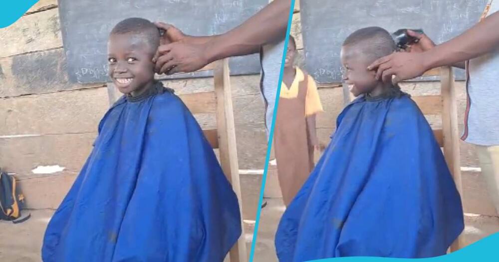 Photo of a young boy as clippers were used to trim his hair