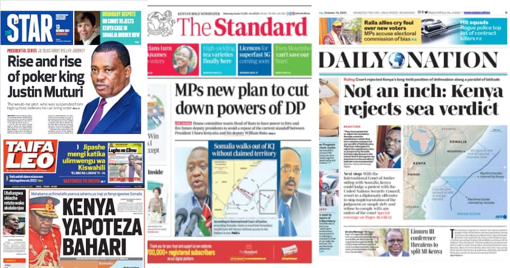 Newspapers Review for October 13: Uhuru's Allies in Fresh Bid to Clip Ruto's Wings in New Bill