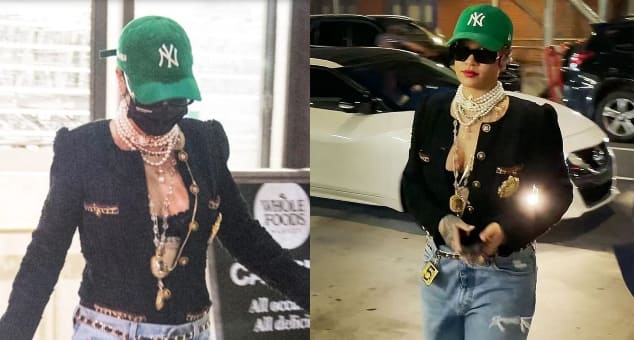 Rihanna Wears Open Jacket and Pearls to Grocery-Shop in NYC