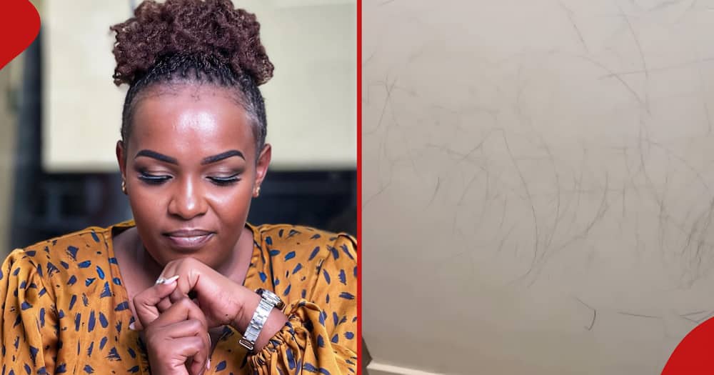 Comedienne Wakavinye (l) was displeased after her kids scribbled on the wall (r).