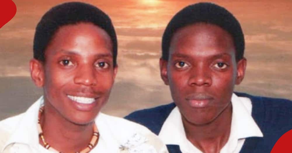 Brothers Eric Omondi and Fred Omondi pose for a photo before fame.