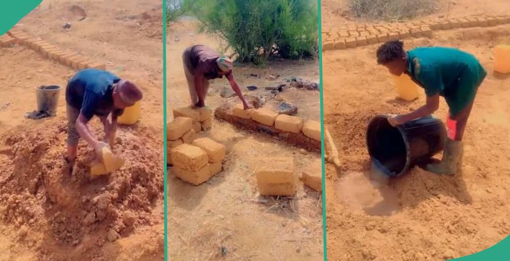 Video emerges as man mixes sand to make bricks for building house without cement