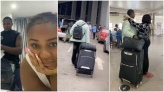Lady Escorts Boyfriend to Airport as He Relocates to Canada, Netizens Urge Couple to Break Up