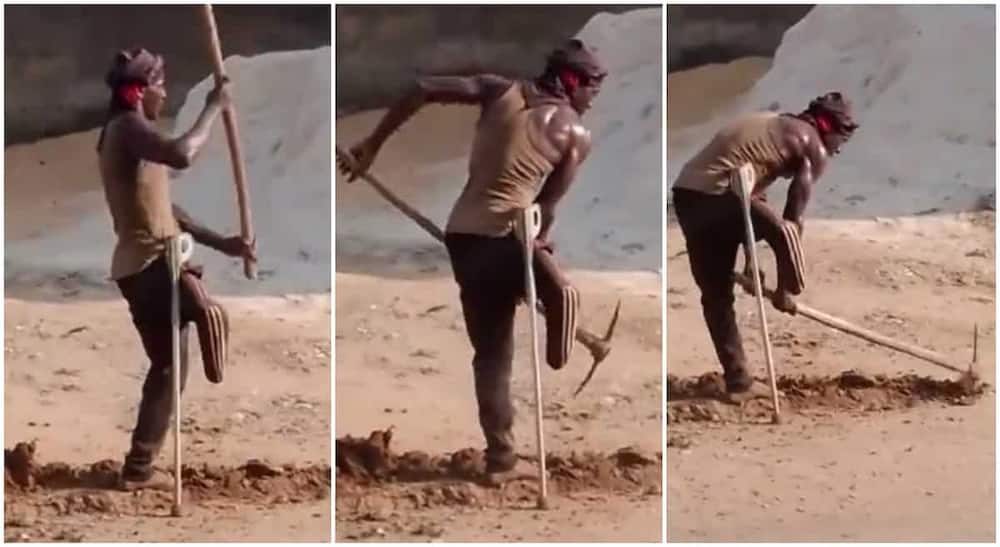 Photos of a man with one leg digging left people inspired. Photo: TikTok/@happie_ice99.