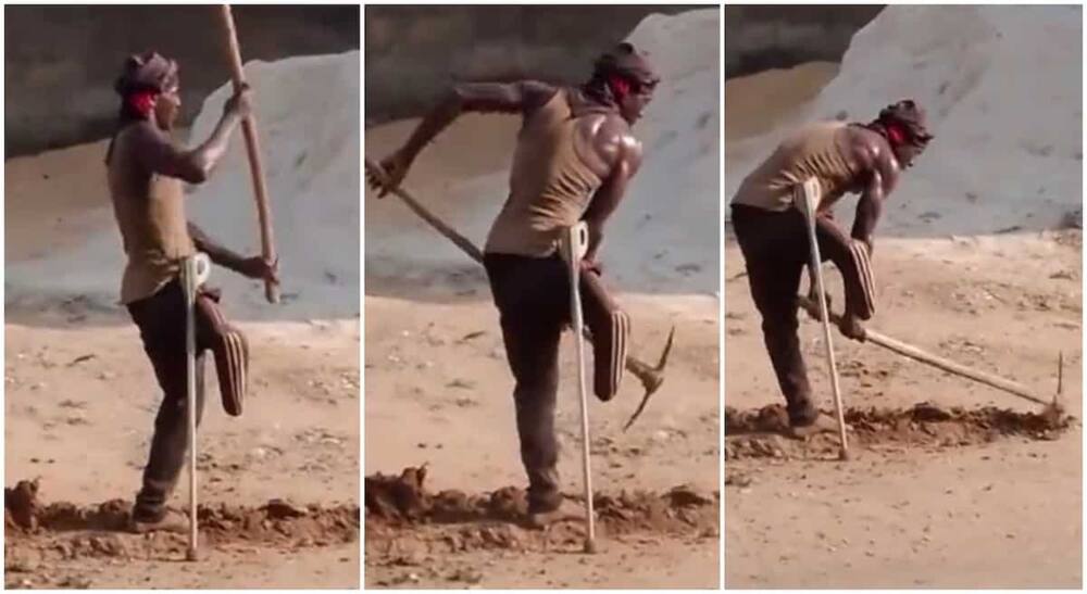 Photos of a man with one leg digging left people inspired. Photo: TikTok/@happie_ice99.