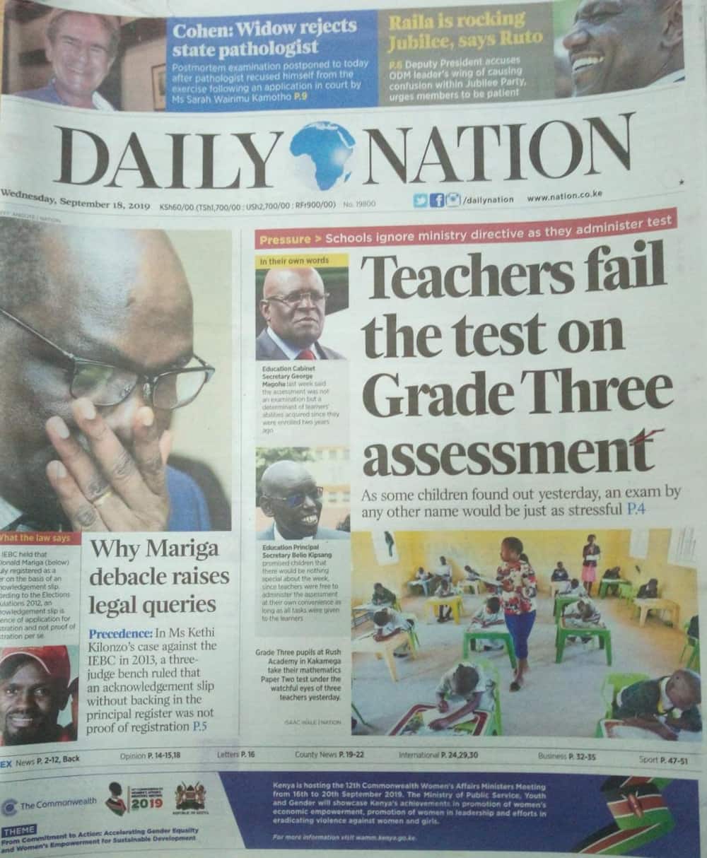 Kenyan newspapers review for September 18: Ministry of Education lists 16 counties as KCSE, KCPE cheating hotspots