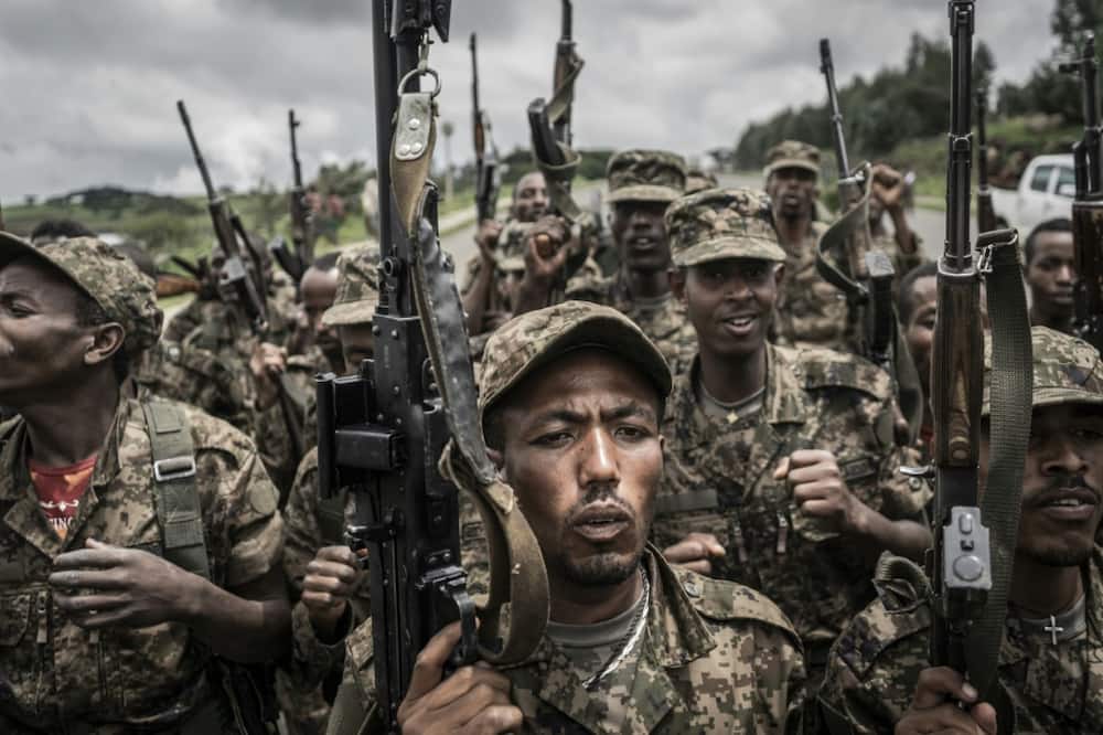 Ethiopian soldiers (pictured) have been helped out on the battlefield by the Eritrean army and regional forces