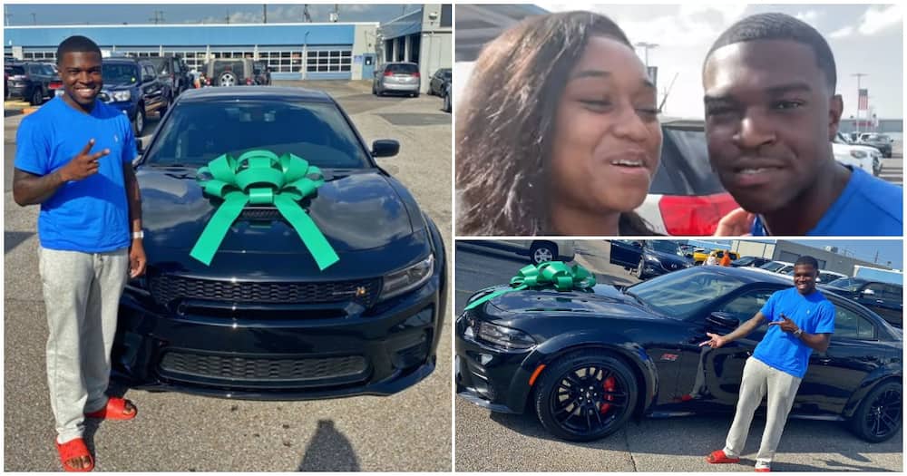 Social media users left in awe as wife splashes millions on a brand new car for her husband (photos)