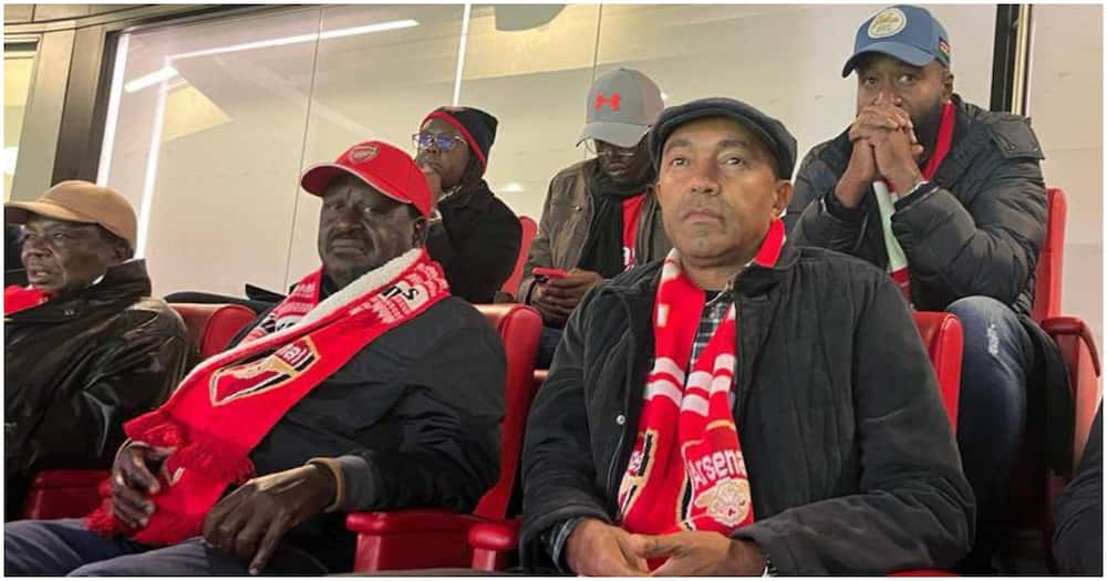 ODM leader Raila Odinga (in a red cap) enjoying a football match. Photo: Hassan Joho.