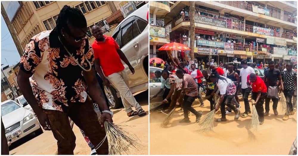 Singer Pallaso sweeps streets to appease fans.