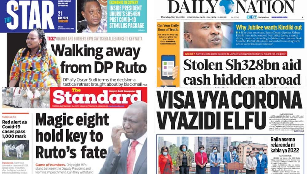 Kenyan newspapers review for May 21: Jubilee fronts MP Kanini Kega to replace Aden Duale as National Assembly Majority Leader
