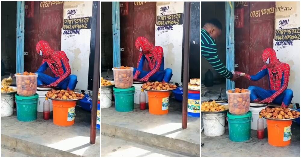 Video of Man in Spiderman Suit Preparing Mandazi.