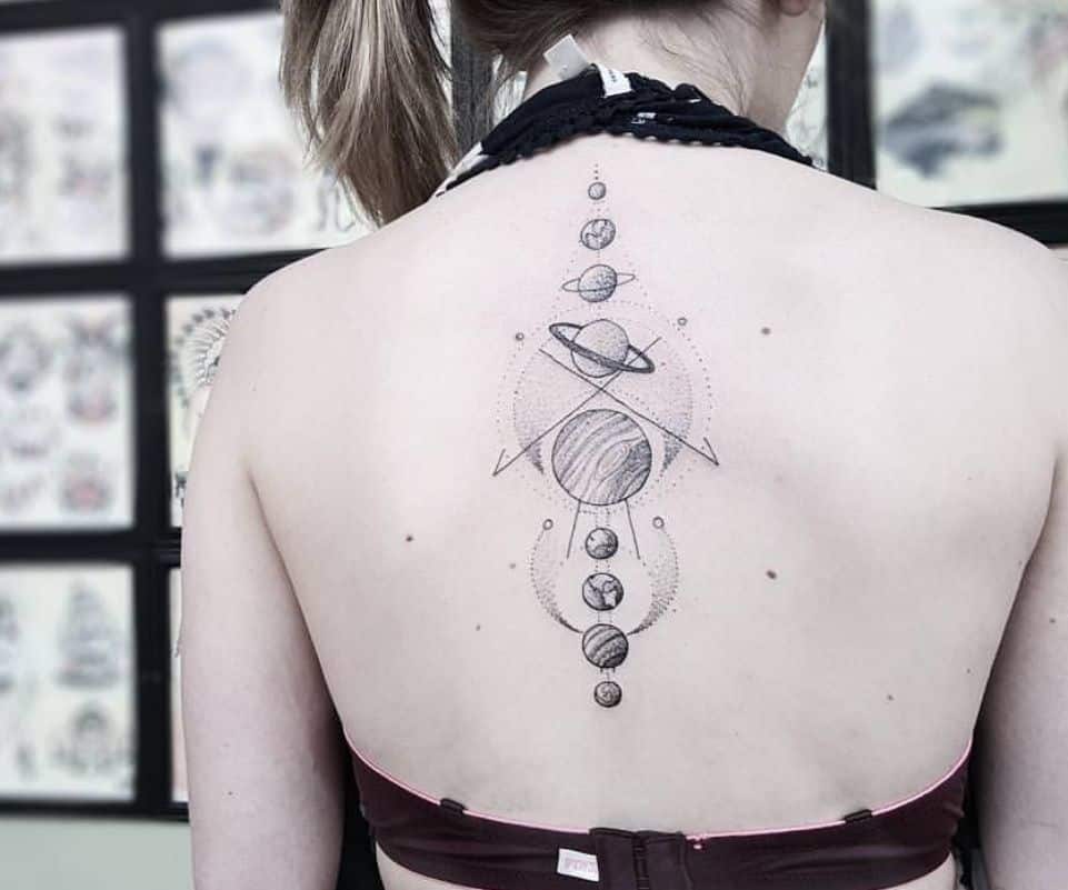 Space and solar system back tattoos