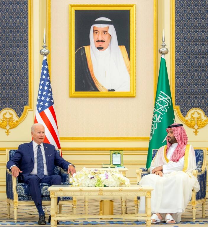 Tensions had been high ahead of the first meeting between US President Joe Biden (L) and Saudi Crown Prince Mohammed bin Salman (R)