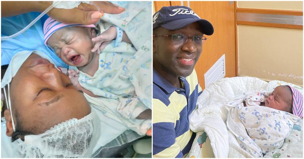 Laban Cliff (r) with his newborn baby and his wife (l) after delivery.