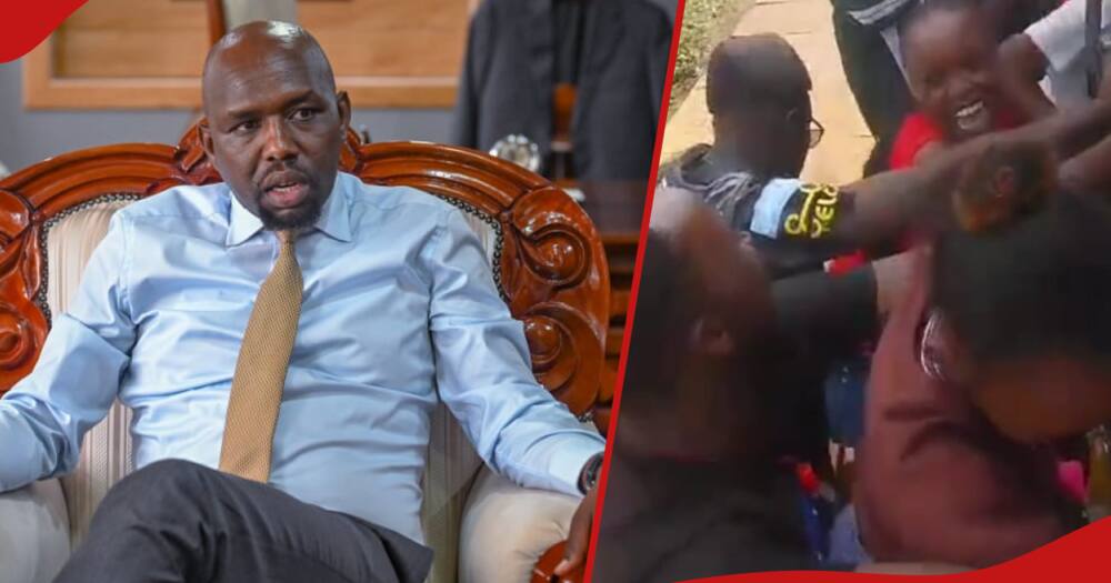 Roads and Transport Cabinet Secretary Kipchumba Murkomen and of a photo of youths dancing on the video.