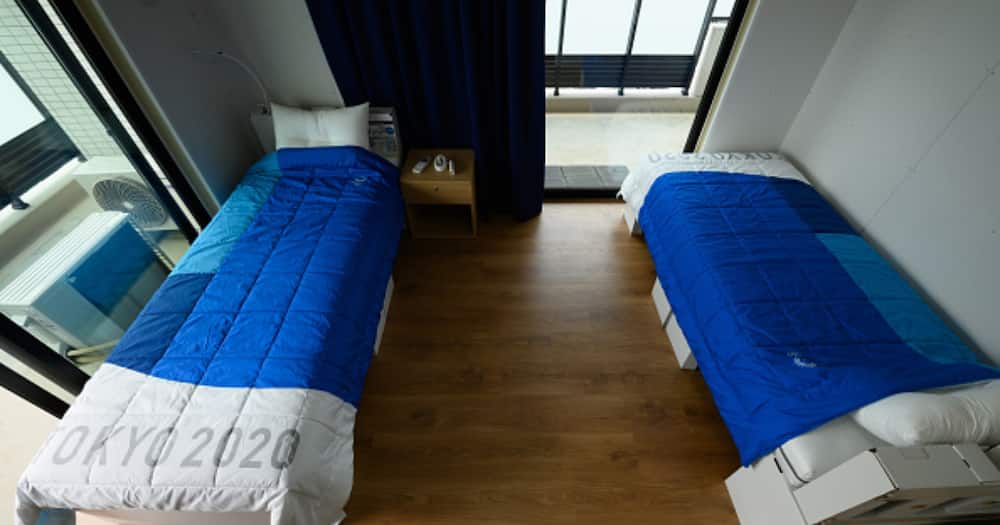 Recyclable cardboard beds inside a residential unit for athletes for the Tokyo 2020 Games. Photo: Akio Kon/Bloomberg via Getty Images.