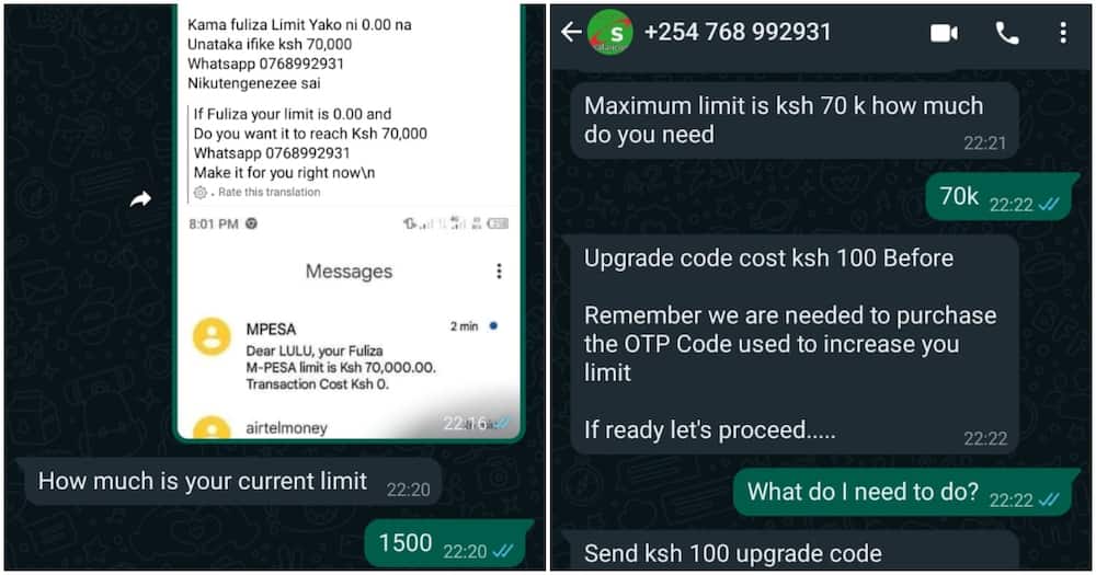 The scammer said he could increase the loan limit to KSh 70,000.