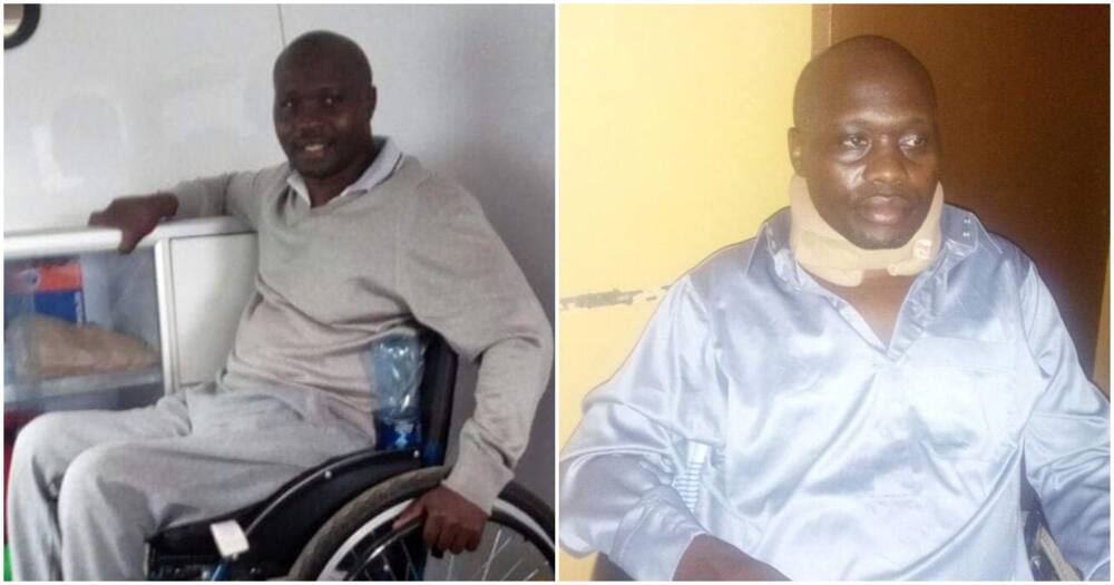 Kiambu dad of 3 Francis Ndung'u Mungai on a wheelchair.