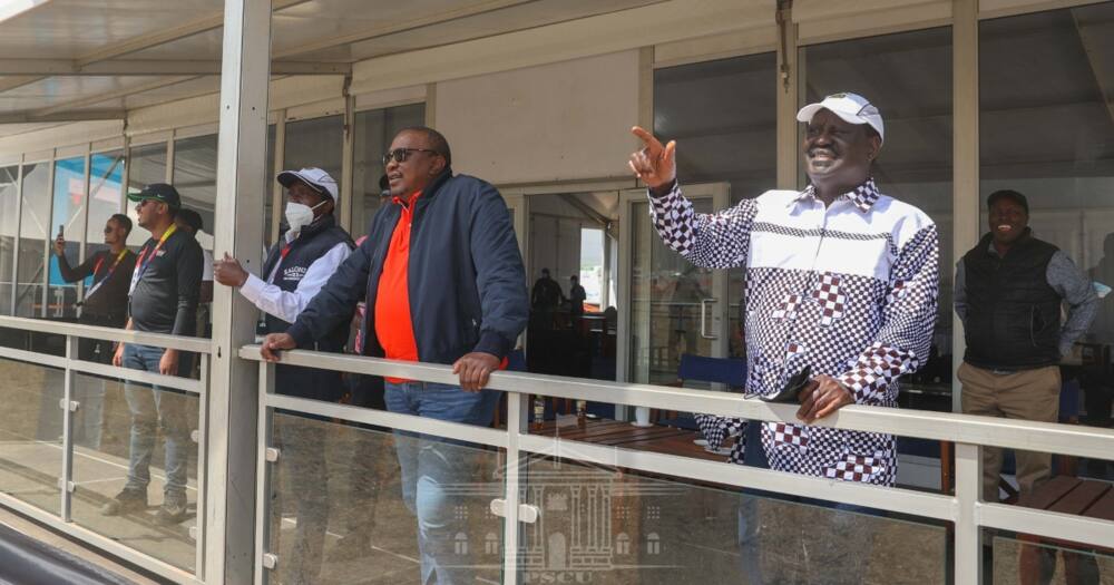 Uhuru (in red T-shirt) during the 2021 Safari Rally in Naivasha.