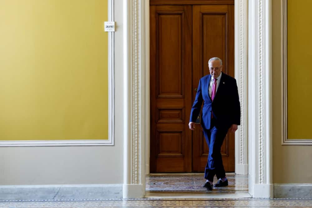 Senate Majority Leader Chuck Schumer walks to the Senate Chambers in the US Capitol on June 01, 2023