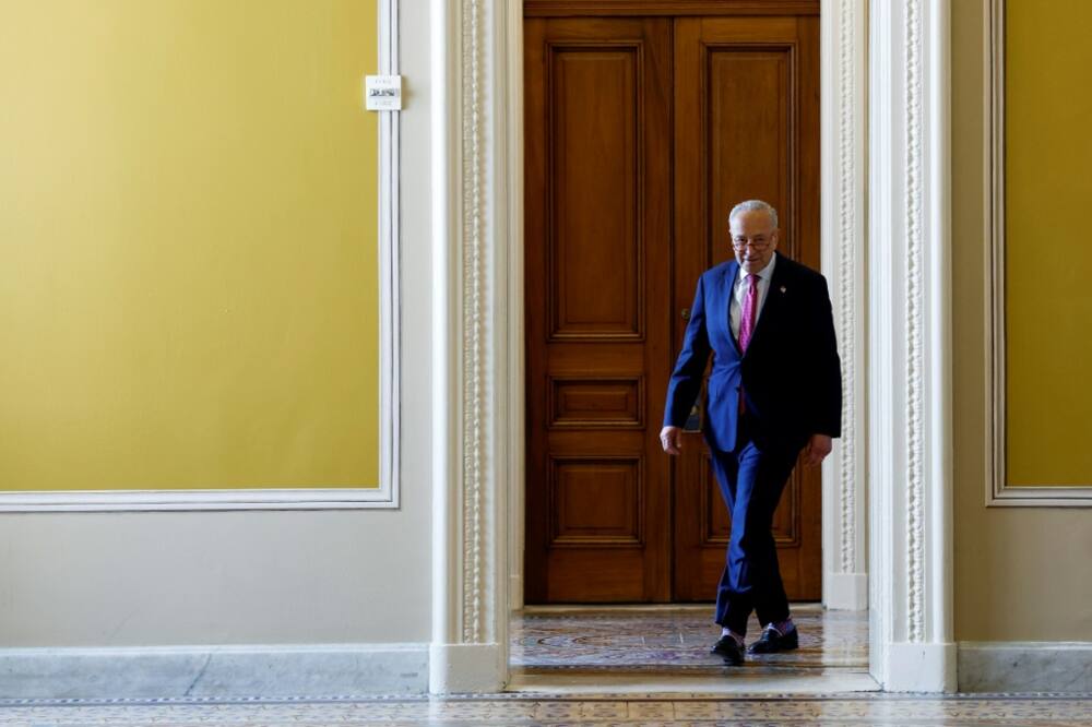 Senate Majority Leader Chuck Schumer walks to the Senate Chambers in the US Capitol on June 01, 2023