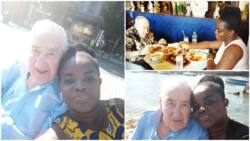 Youthful Ghanaian lady surprises many after parading her 90-year-old Mzungu husband online