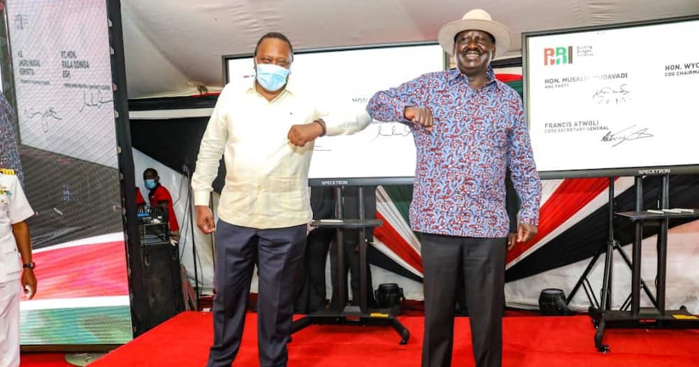 President Uhuru Kenyatta (l) and Raila Odinga after launching the BBI signature collection exercise. Photo: State House Kenya.