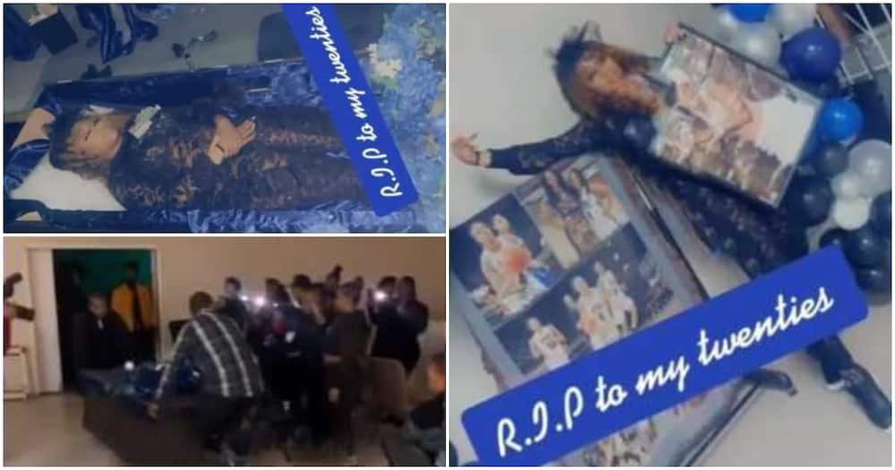 Video shows moment young lady stormed the venue for her 30th birthday party in a coffin, sparks reactions.