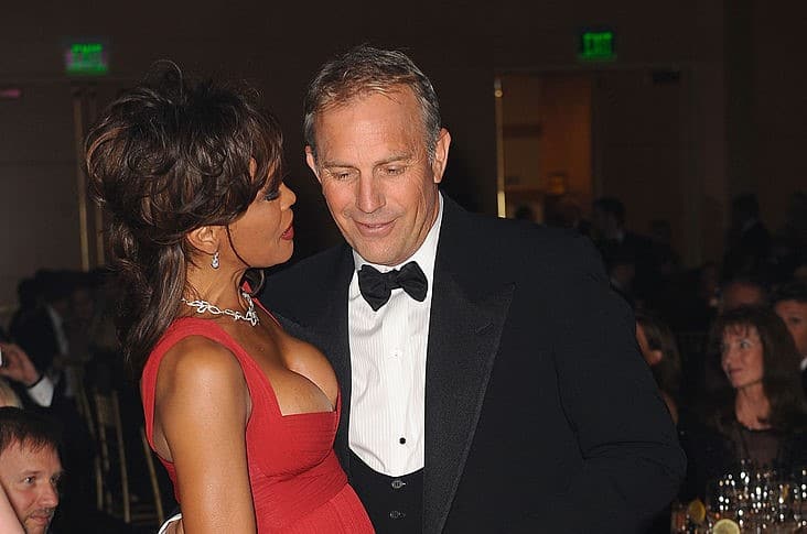 Singer Whitney Houston and actor Kevin Costner at Muhammad Ali's Celebrity Fight Night XIV